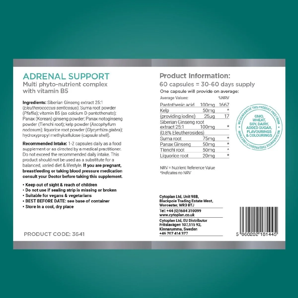Cytoplan Adrenal Support – 60 kapslit – silt
