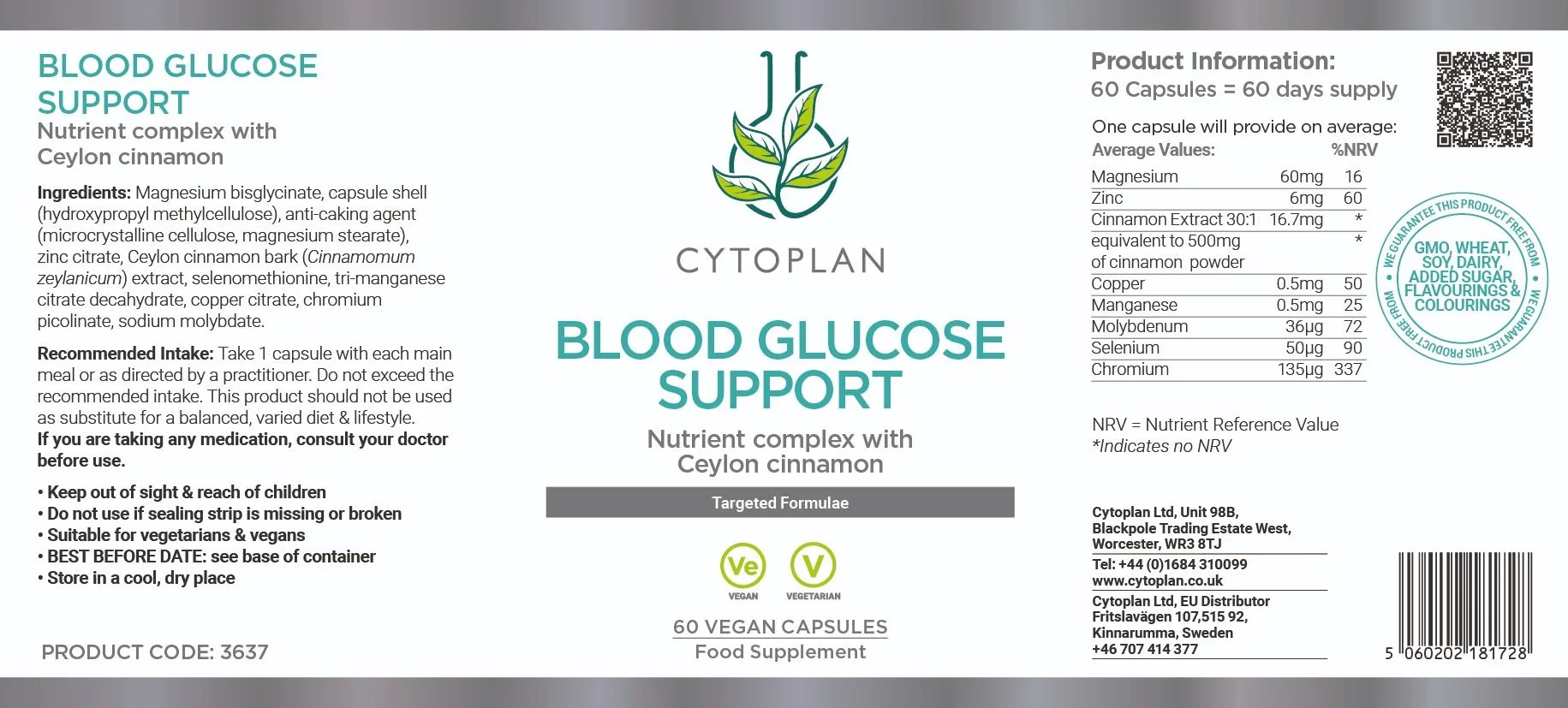 Cytoplan Blood Glucose Support – 60 kapslit – silt