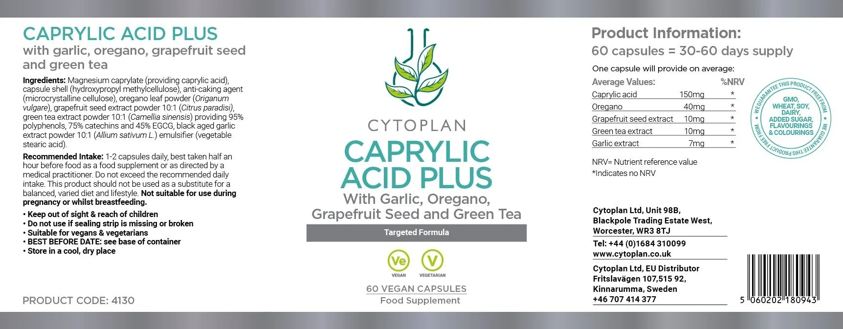 Cytoplan Caprylic Acid Plus, 60 kapslit - silt