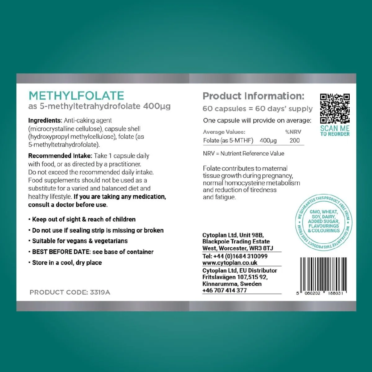 Cytoplan Methylfolate – foolhape ehk B9-vitamiin, 120 kapslit –silt