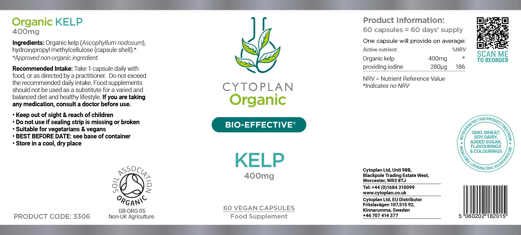 Cytoplan Organic Kelp – mahe 🌿, 60 kapslit – silt