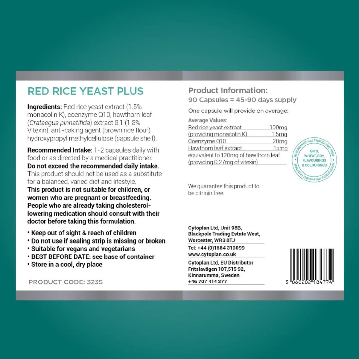 Cytoplan Red Rice Yeast Plus, 90 kapslit - silt