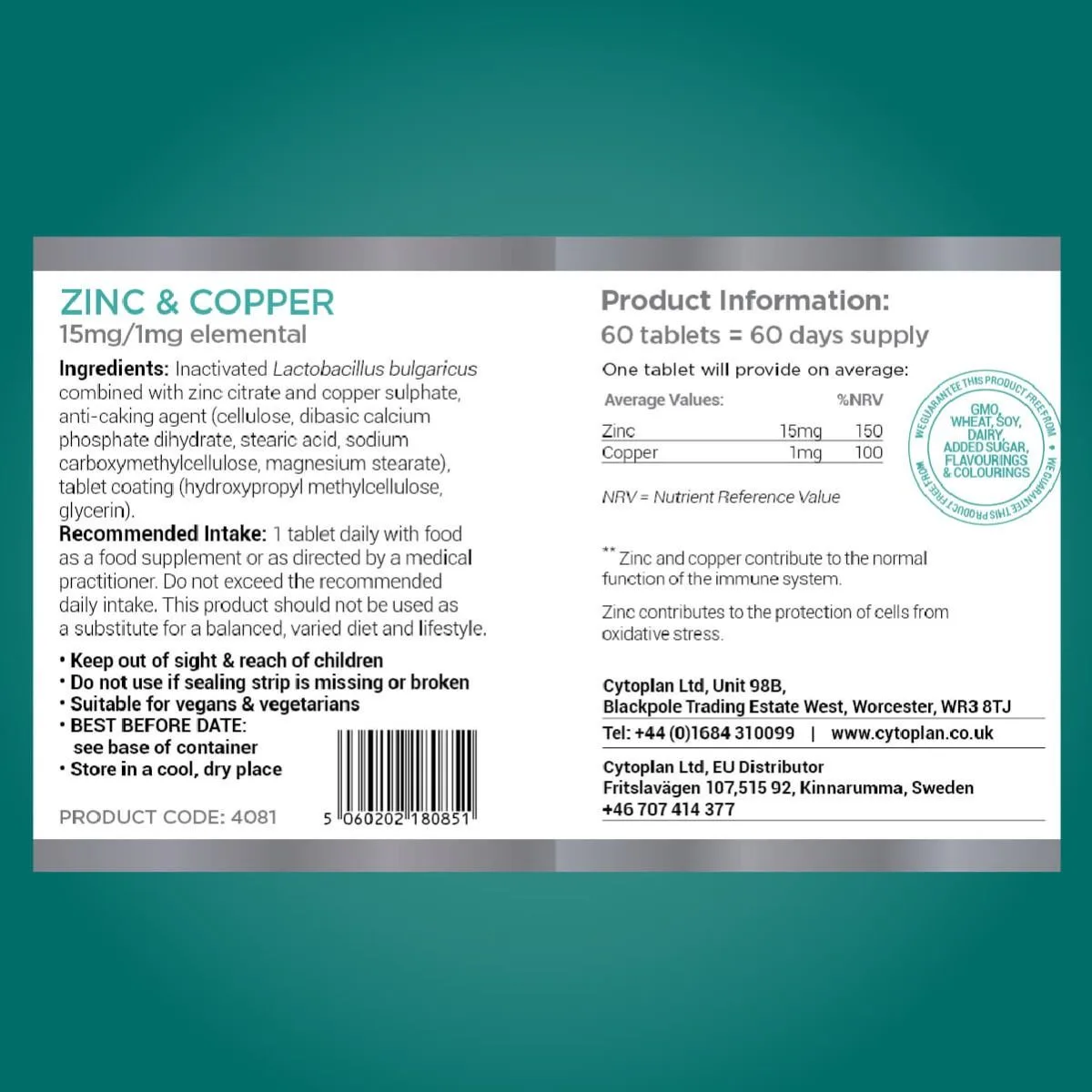 Cytoplan Zinc & Copper, 60 tabletti - silt