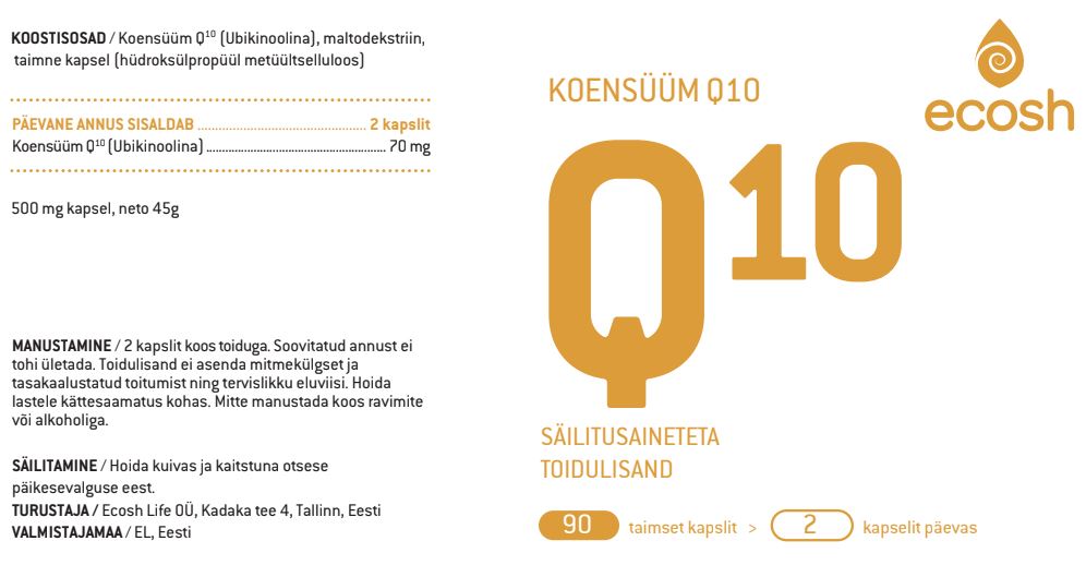 Q10 ENSÜÜM, Ecosh Life Q10 enzyme, 90 kapslit Biotheka