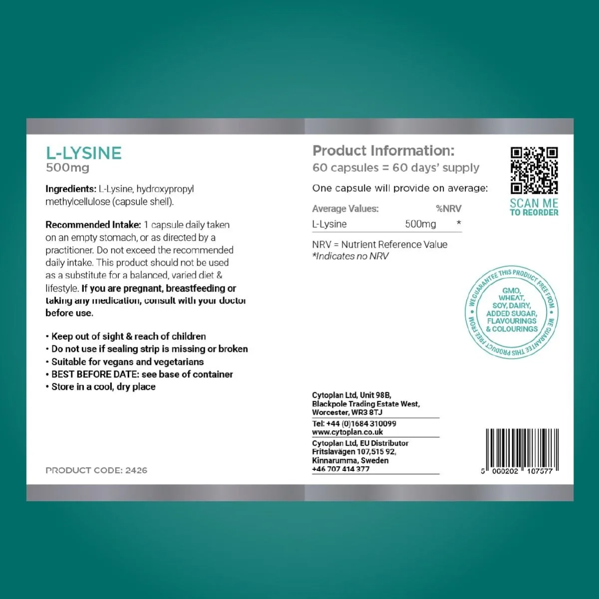 Cytoplan L-Lysine – 60 kapslit – silt