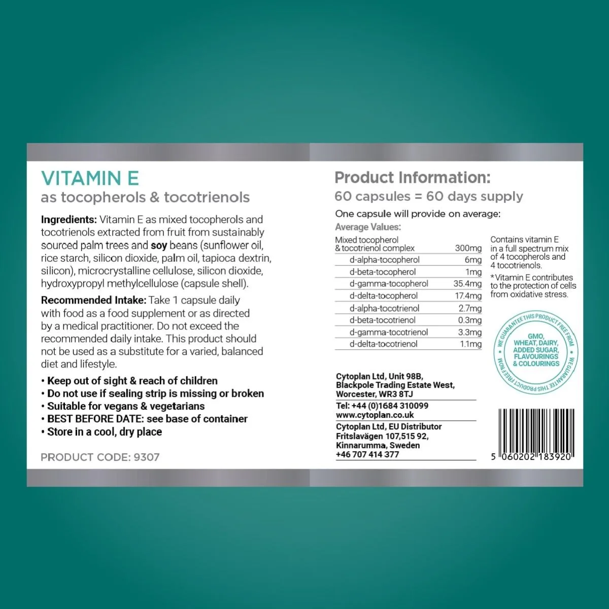 Cytoplan Vitamin E, 60 kapslit - silt