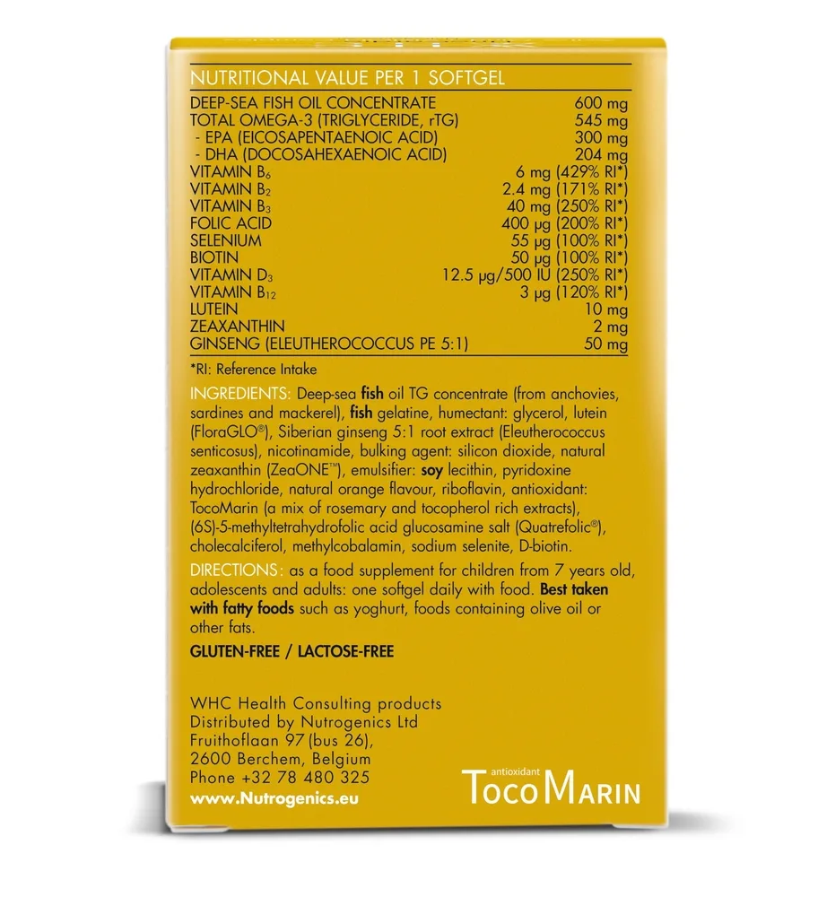 WHC UnoCardio® Active Mind + VISION Complex – 30 apelsinimaitselist geelkapslit – koostis, manustamine