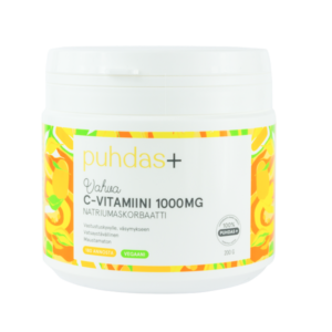 C-vitamiini pulber naatriumaskorbaat 1000mg, Puhdas+, 200g