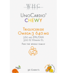 OOMEGA-3 ja D-VITAMIIN – perele, 30 tsitruse-passionimaitselist pehmet pastilli. WHC UnoCardio® CHEWY