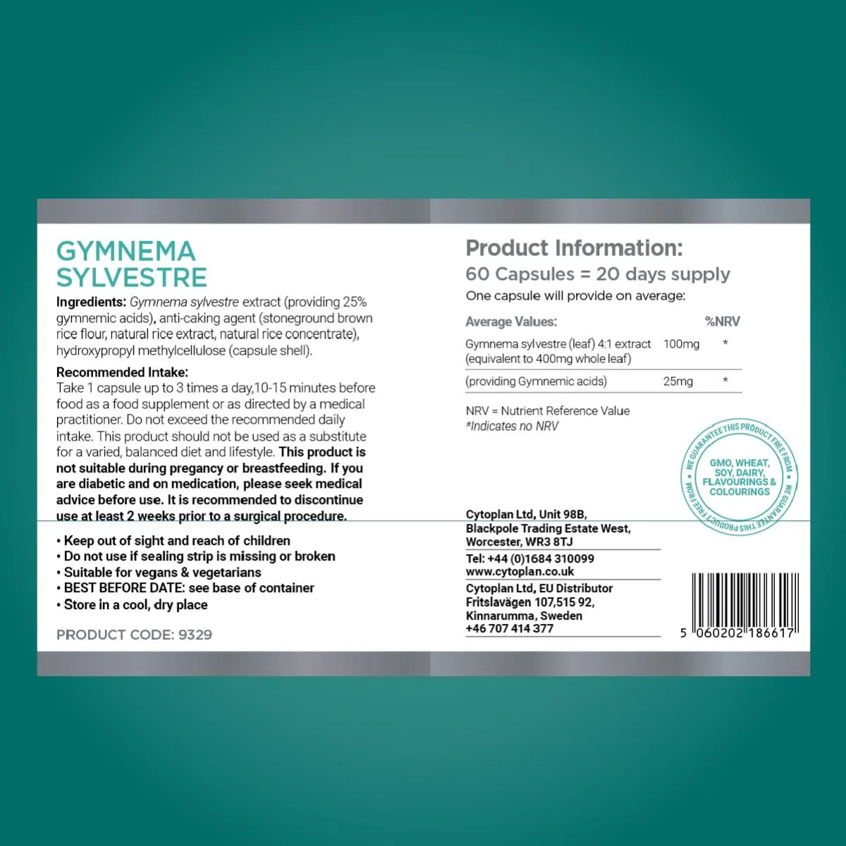 Cytoplan Gymnema Sylvestre – magusaisu vähendamiseks, 60 kapslit – silt