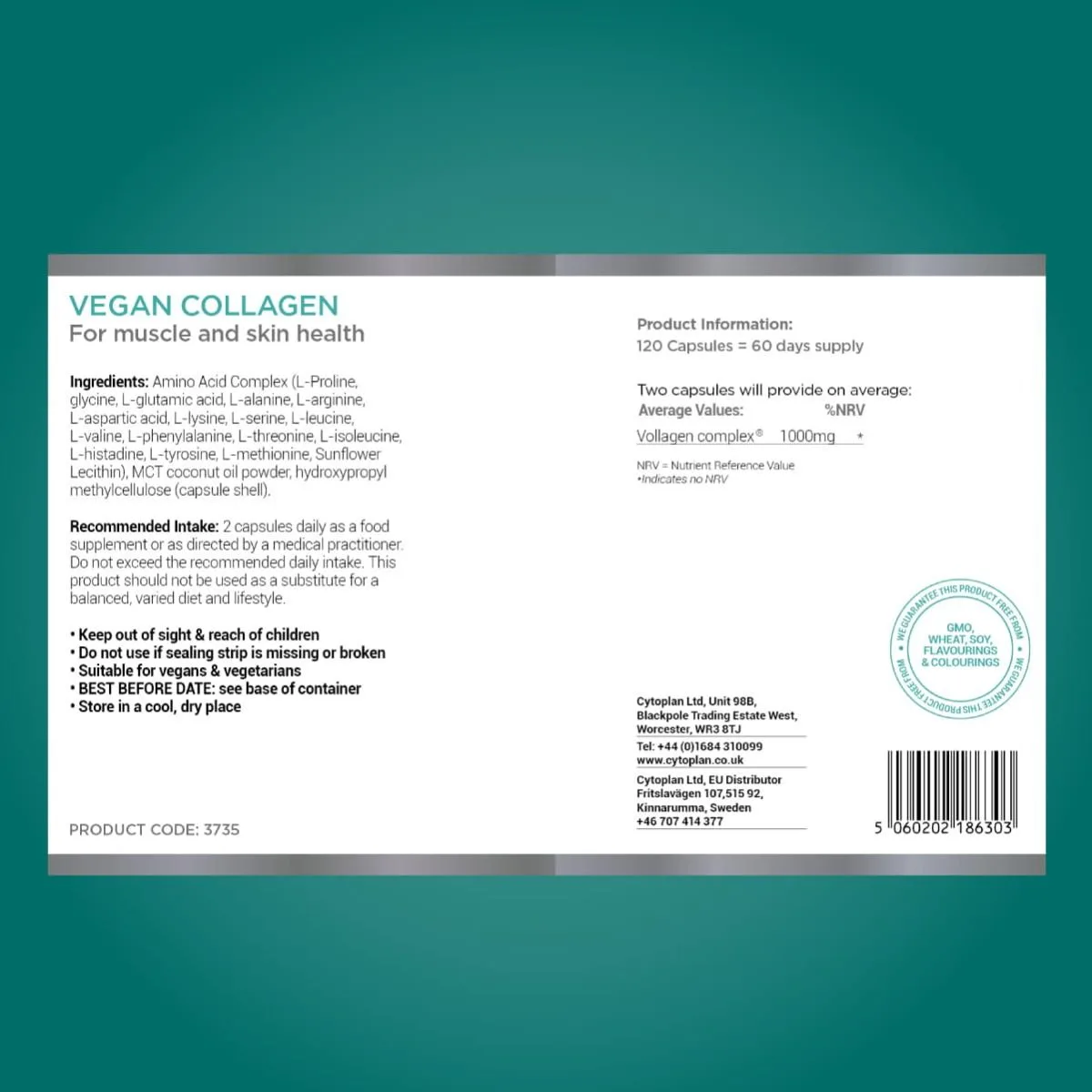 Cytoplan Vegan Collagen, 120 kapslit - silt