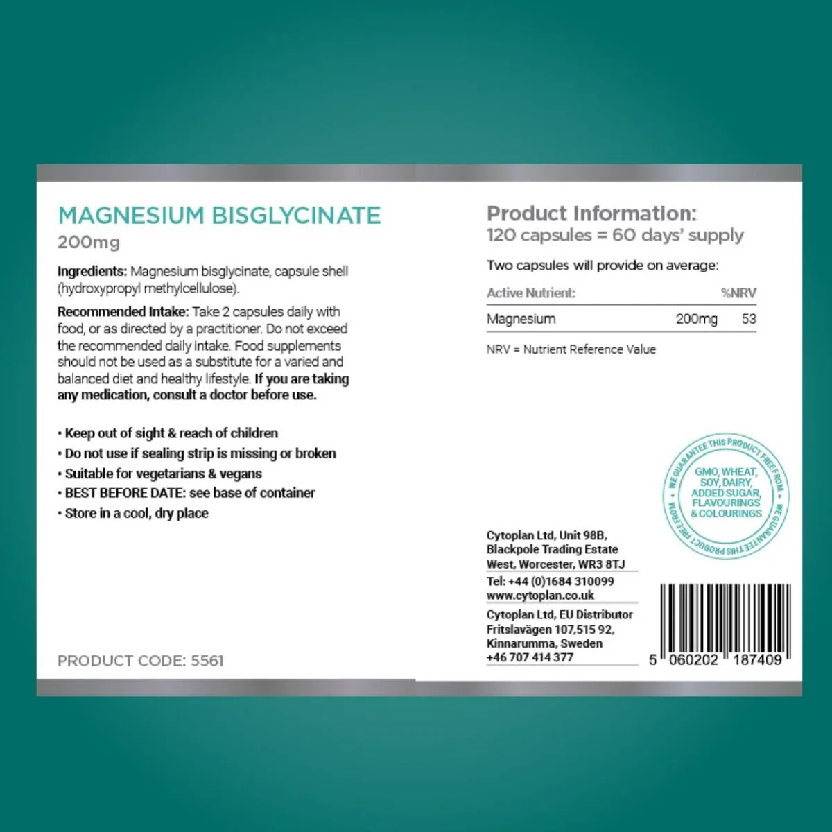 Cytoplan Magnesium Bisglycinate – 120 kapslit – silt