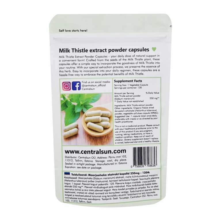 Centralsun Milk Thistle Extract, 120 kapslit - tagune
