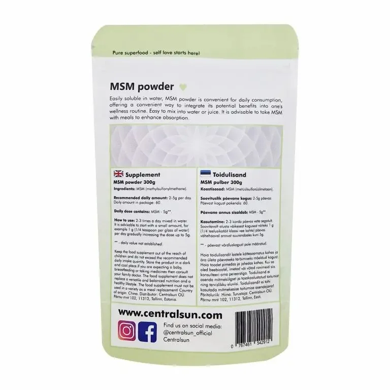 Centralsun MSM Powder, 300 g - tagune