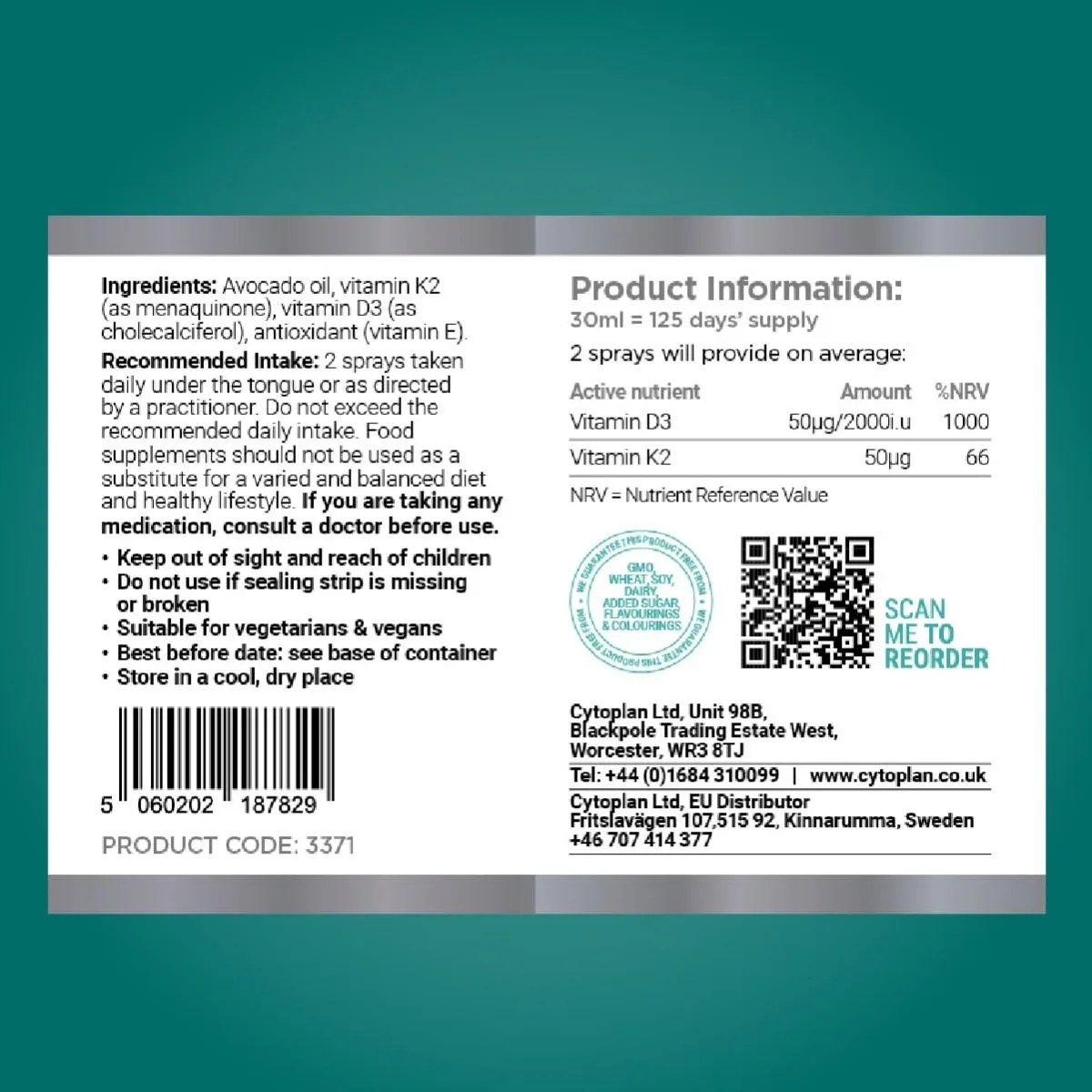 Cytoplan Vitamin D3 + K2 Spray, 30 m - silt