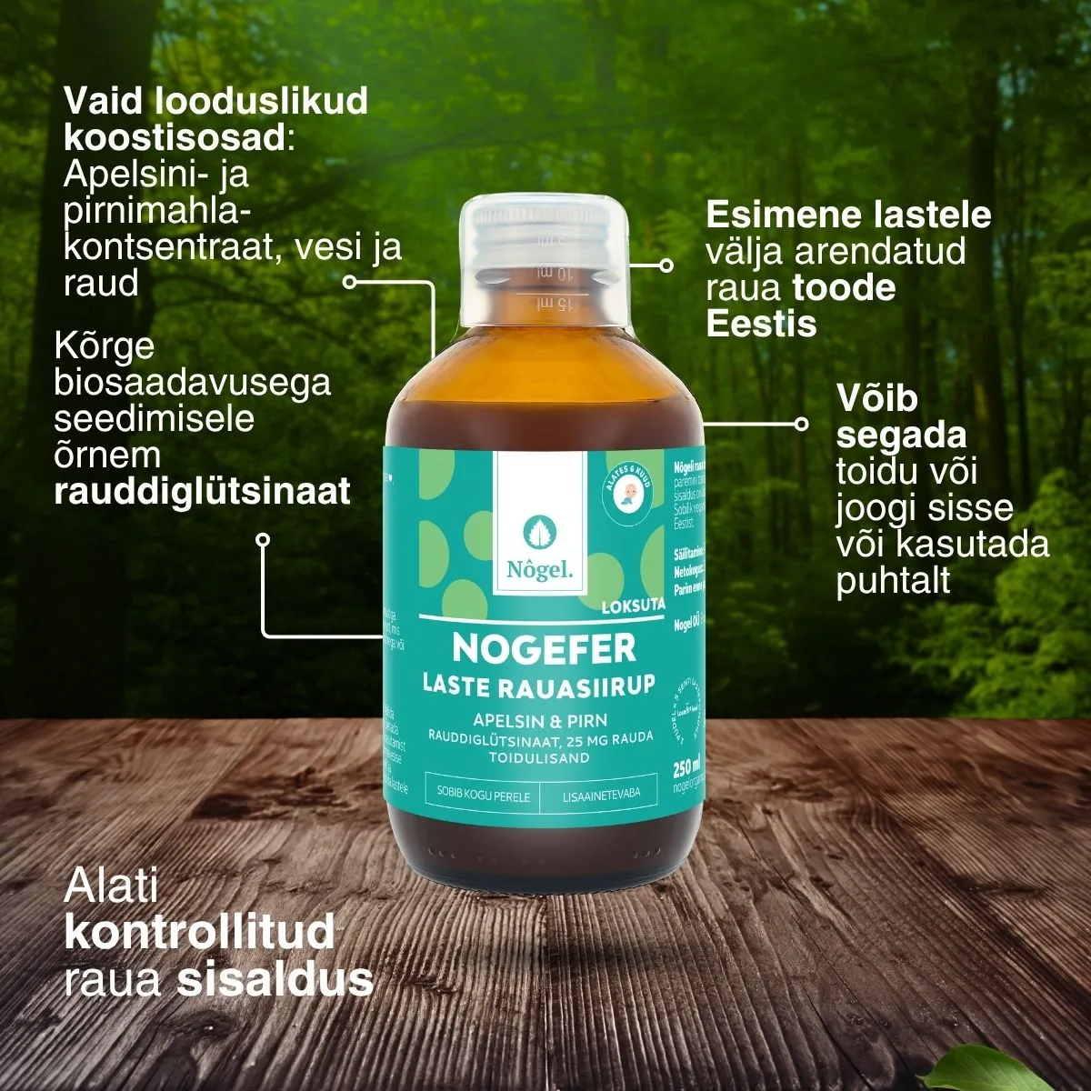 Nogel NOGEFER LASTE RAUASIIRUP – apelsini ja pirniga, 250 ml, lisa