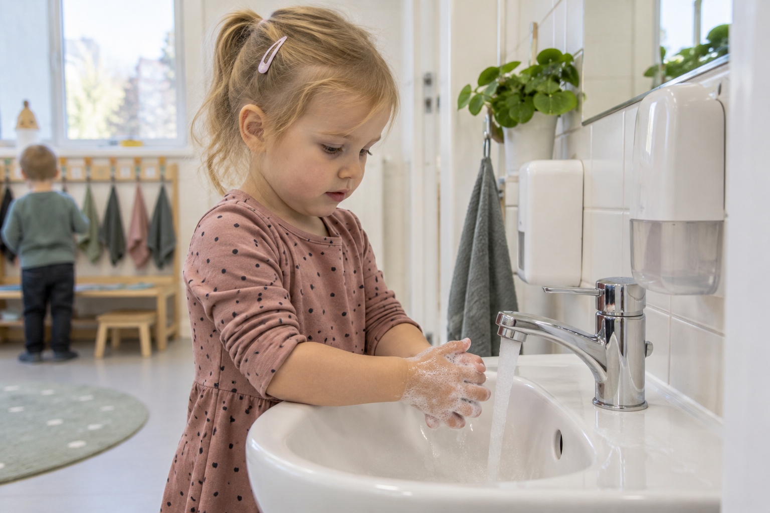 Laps peseb hoolikalt käsi