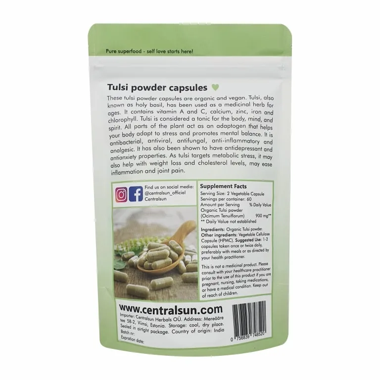 Centralsun Tulsi – mahe 🌿, 120 kapslit – tagune