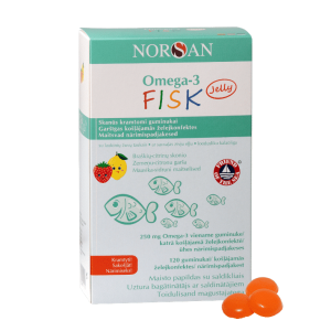 OOMEGA-3 LOODUSLIK KALAÕLI – maasika-sidrunimaitseline, 120 närimiskommi. Norsan Omega-3 Fisk Jelly