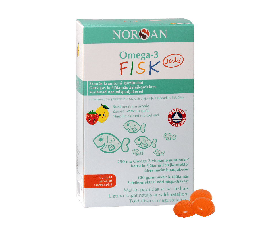 Norsan Omega-3 Fisk Jelly – maasika-sidrunimaitseline, 120 närimiskommi