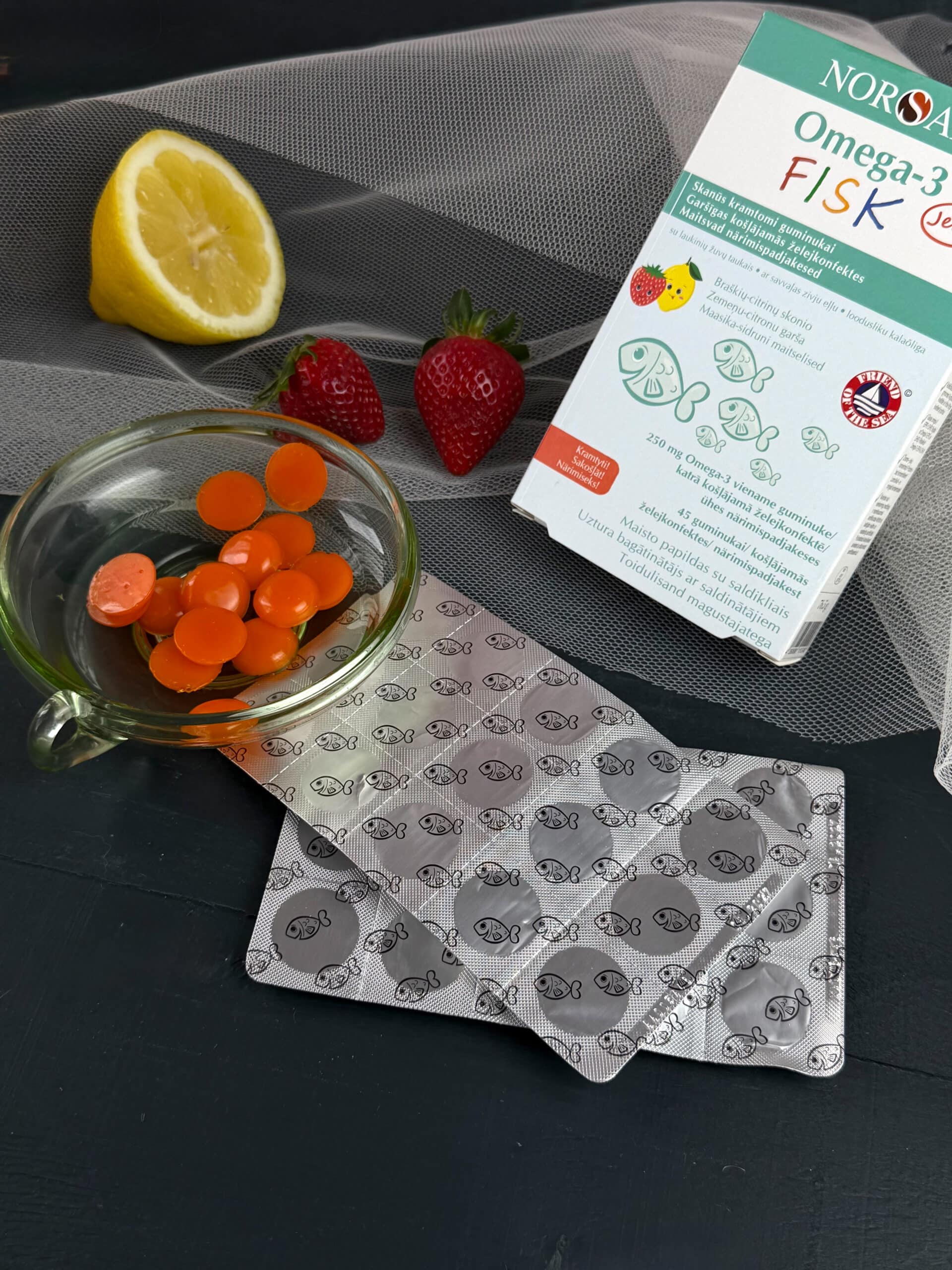Norsan Omega-3 Fisk Jelly – maasika-sidrunimaitseline, 45 närimiskommi – deco